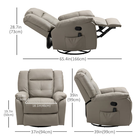 8-Point Vibration Massage Recliner Chair for Living Room, PU Leather Reclining Chair, Swivel Recliner with Remote Control, Rocking Function, Grey - Gallery Canada