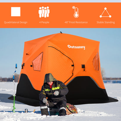 4 Person Ice Fishing Shelter Insulated Waterproof Portable Pop Up Ice Fishing Tent with 2 Doors for Outdoor Fishing, Orange at Gallery Canada
