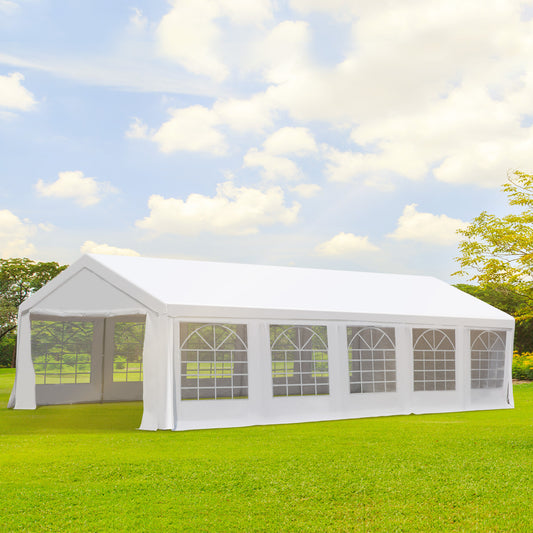 32'x16' Large Patio Gazebo, Steel Party Event Wedding Tent Canopy Carport Garage W/ 4 Removable Sidewalls for Outdoor Parking, White - Gallery Canada