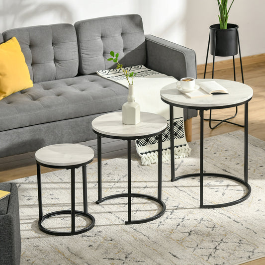 Nesting Tables Set of 3, Round Coffee Table, Modern Stacking Side Tables with Wood Grain Steel Frame for Living Room, Grey - Gallery Canada