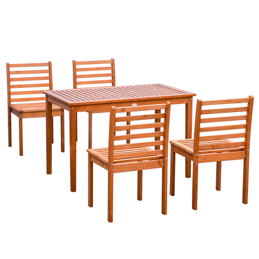 5 Pieces Patio Dining Set for 4, Wooden Outdoor Table and Chairs with Slatted Design for Garden, Patio, Backyard, Orange at Gallery Canada