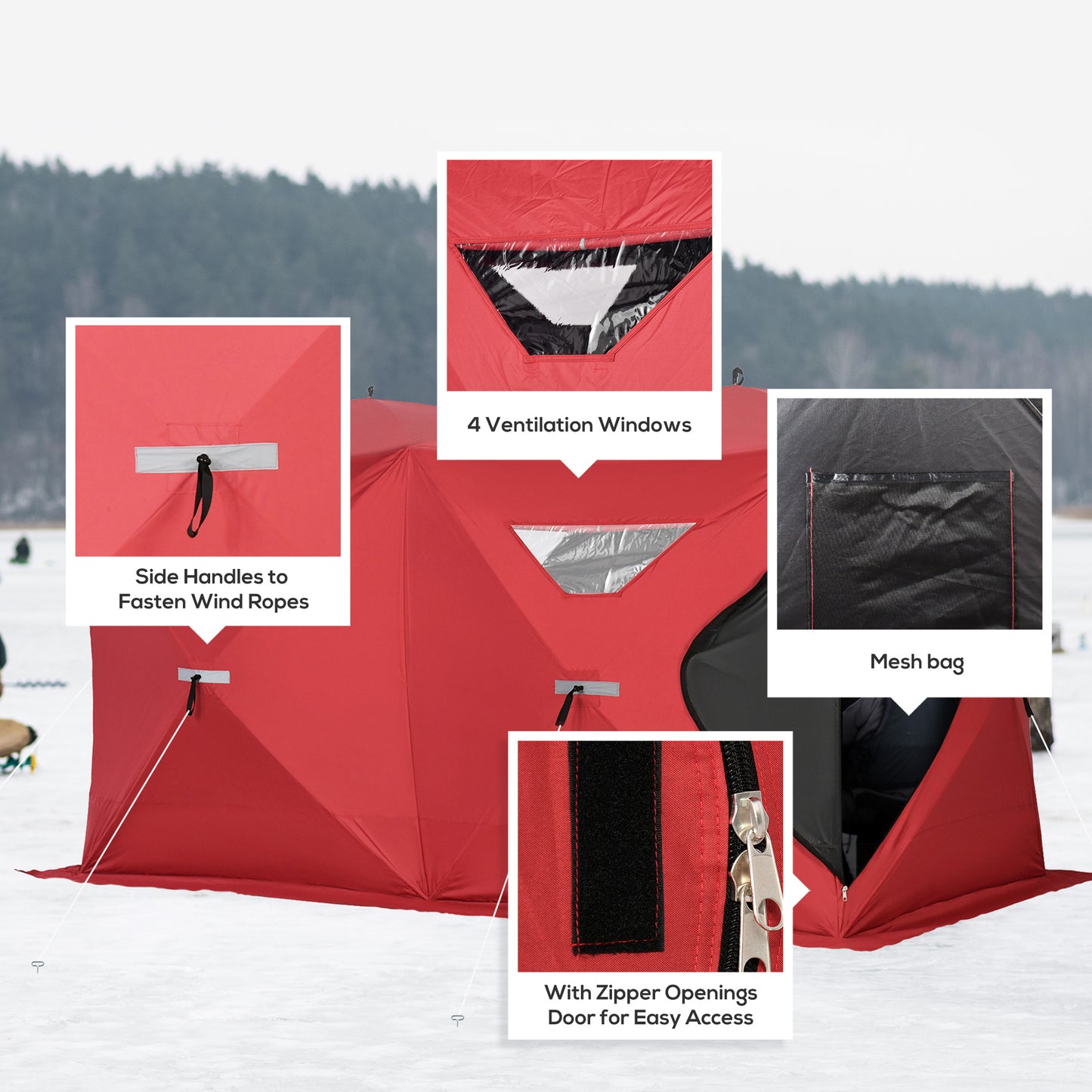 5-8 Person Pop-up Ice Fishing Shelter, Portable Ice Fishing Tent, Red at Gallery Canada