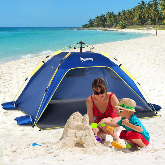 Pop Up Beach Tent for 1-2 Person, Partable Instant Sun Shelter with 2 Mesh Windows, 2 Doors, Carrying Bag, Dark Blue - Gallery Canada