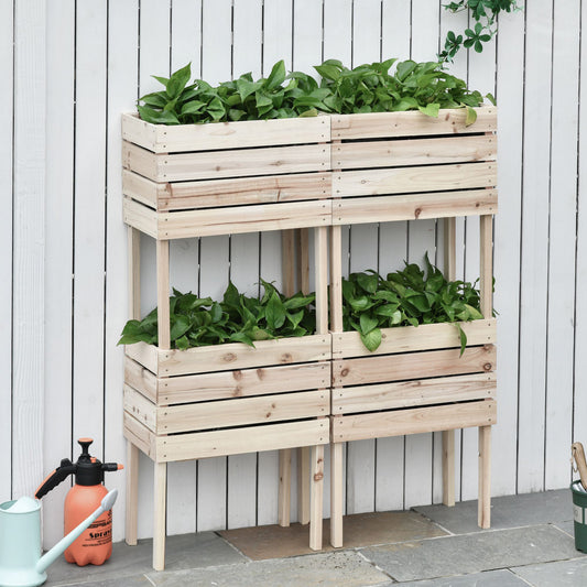 4PCS Wooden Raised Beds for Garden, DIY Shape Elevated Planter Box Kit with Bed Liner for Flowers Vegetables, Outdoor Indoor Planting Box Container - Gallery Canada