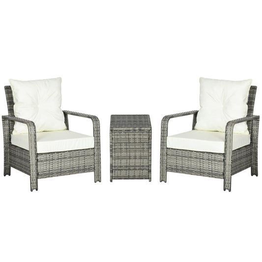 3 Pieces Patio Bistro Set with 2 Padded Chairs and 1 Storage Side Table, PE Rattan Garden Sofa Set with Removable Cushion Cover, Beige at Gallery Canada