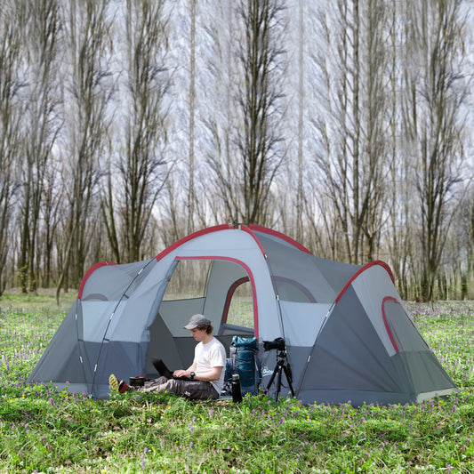 5-6 Person Family Tent, Outdoor Camping Tent with Lighting Hook, Carrying Bag for Camping, Hiking and Travelling, Grey - Gallery Canada