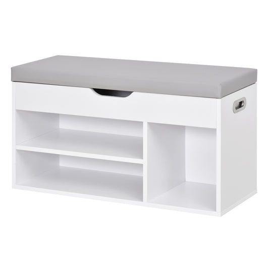 Shoe Bench Entryway Storage Rack with Padded Cushion PU Cover for Hallway Living Room Bedroom, White at Gallery Canada