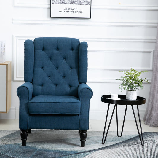 Fabric Accent Chair, Button Tufted Armchair, Modern Living Room Chair, Wingback Chair with Wood Legs, Rolled Arms, Thick Padding for Bedroom, Blue - Gallery Canada