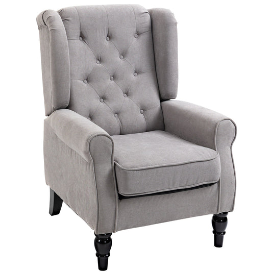 Fabric Accent Chair, Button Tufted Armchair, Modern Living Room Chair, Wingback Chair with Wood Legs, Rolled Arms, Thick Padding for Bedroom, Grey - Gallery Canada