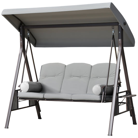 Outdoor Patio 3-Person Steel Canopy Cushioned Seat Bench Swing with Included Side Trays &; Padded Comfort, Light Grey - Gallery Canada