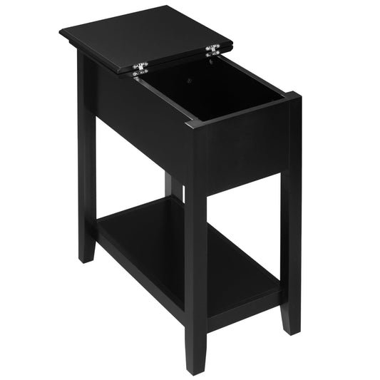 Flip Top End Table, Side Table with Storage Shelf and Cable Management, Narrow Nightstand for Living Room, Bedroom, Black - Gallery Canada