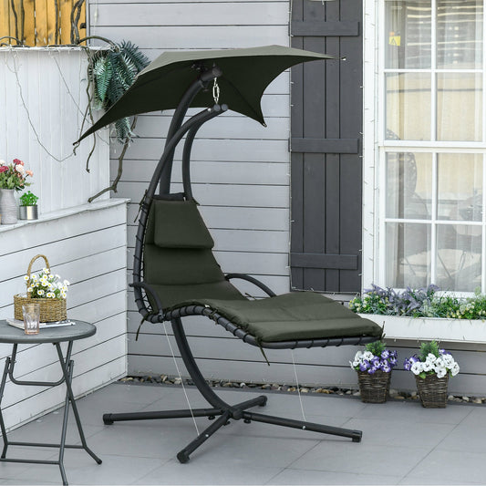 Floating Chaise Lounge Outdoor Porch Swing Chair Hanging Hammock Reclining Seat w/ Arc Stand &; Canopy Umbrella Charcoal Grey - Gallery Canada
