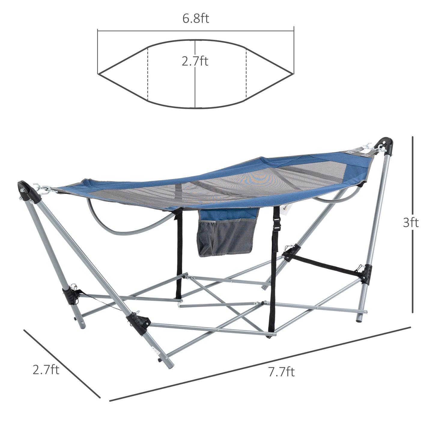 Foldable Outdoor Hammock with Stand, Portable Hammock Bed with Carrying Bag and Pocket for Travel, Beach, Backyard, Patio, Hiking, Dark Blue - Gallery Canada