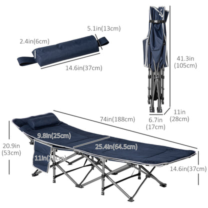 Folding Camping Cot with Mattress &; Pillow, Double Layer Oxford Heavy Duty Sleeping Cot with Carry Bag Blue - Gallery Canada