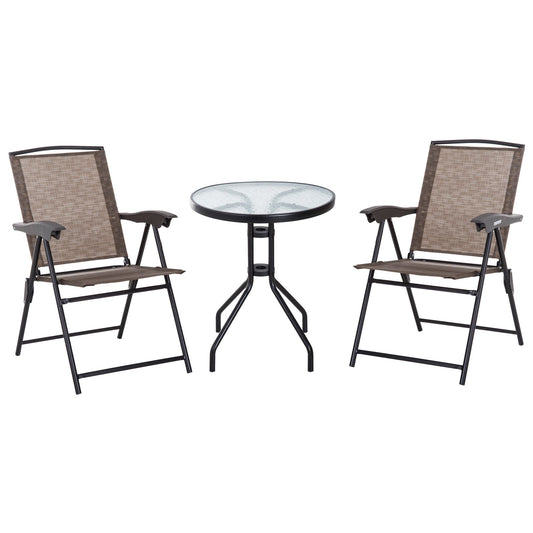 Folding Outdoor Bistro Set, Patio Table and Chairs with Reclining Backrest and Round Dining Table, Brown - Gallery Canada