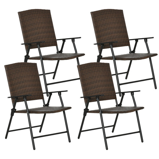 Folding Patio Chair Set of 4, Rattan Folding Chairs with Armrest, Steel Frame for Outdoors, Camping, Brown - Gallery Canada
