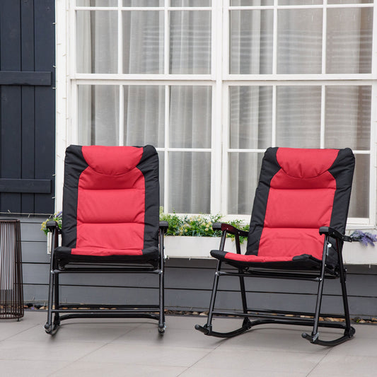 Folding Rocking Chair Set Pack of 2 Padded Rockers with Armrest, Red &; Black - Gallery Canada