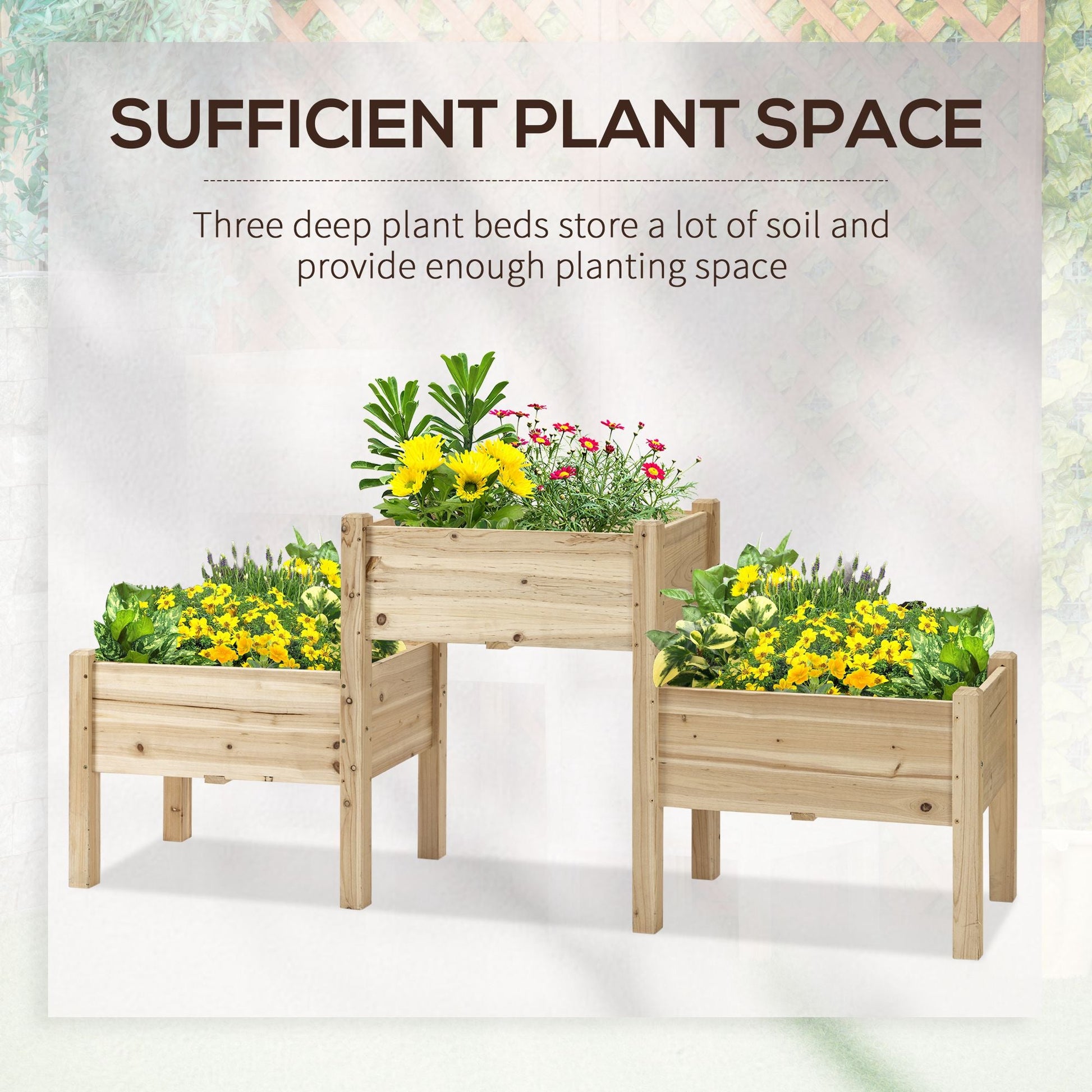 Freestanding Wooden Plant Stand, 3 Tier Raised Garden Bed for Vegetables, Herb and Flowers, Natural - Gallery Canada