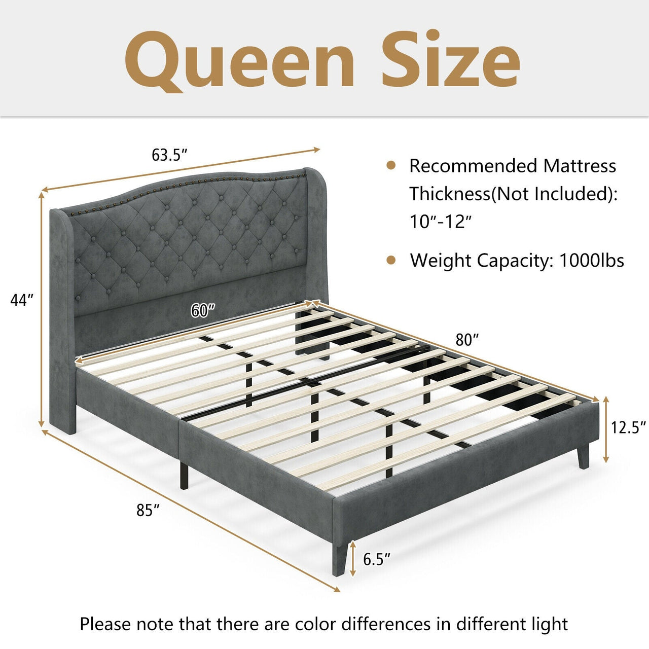 Full/Queen Size Upholstered Platform Bed Frame with Button Tufted Headboard
