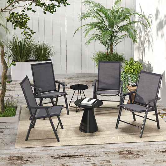 4-Piece Folding Chair Set for Relaxing on Patio Balcony Garden, Comfortable Outdoor Furniture with Armrests, Dark Grey - Gallery Canada