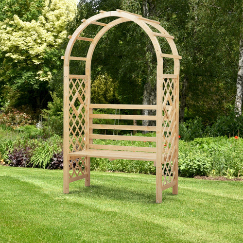 Garden Bench with Arch Wooden Bench Trellis for Vines/ Climbing Plants for Patio Furniture, Front Porch Decor, Garden Arbor and Outdoor Garden Seating, Nature
