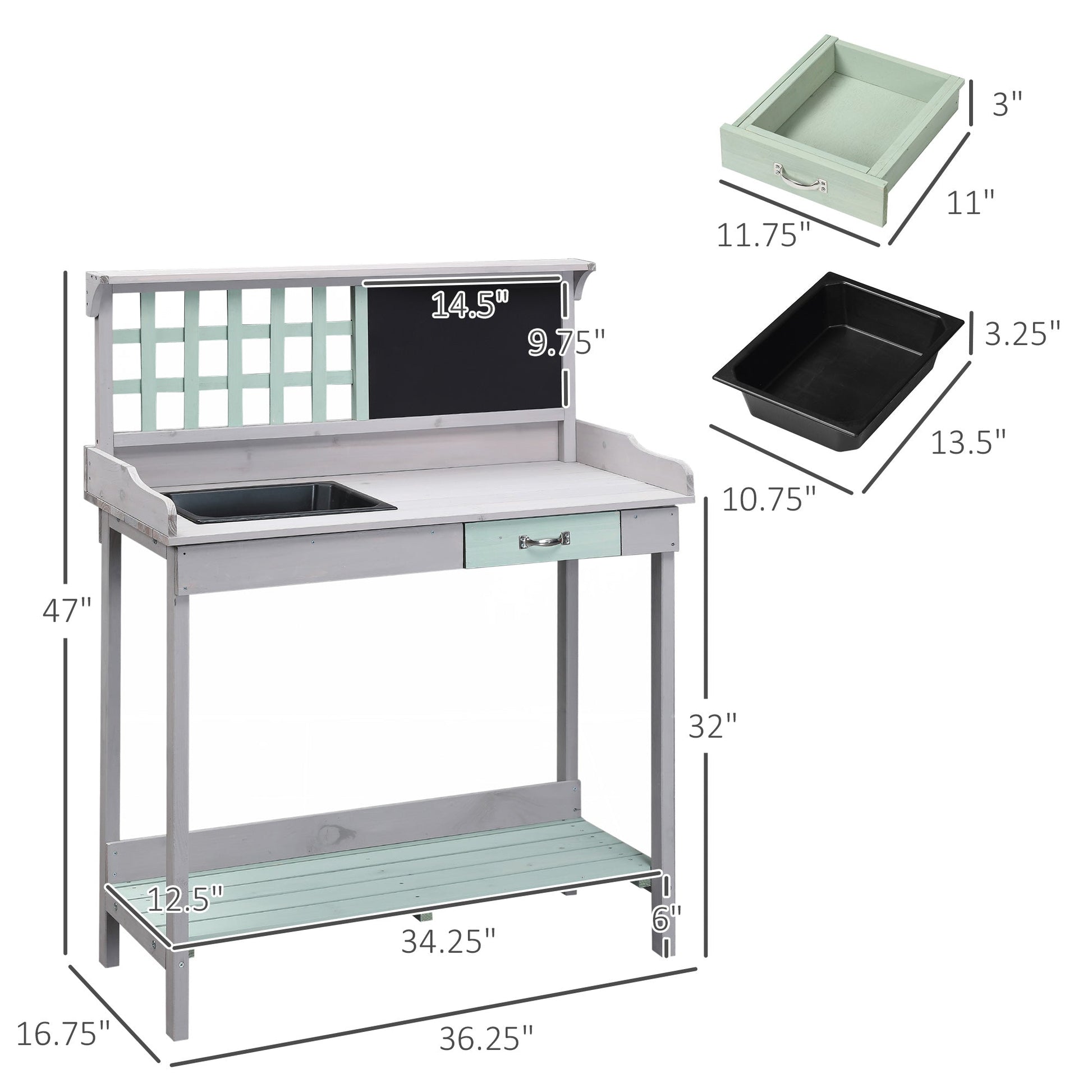 Garden Wooden Potting Table Outdoor Planting Workstation Bench w/ Storage Shelf Garage Tool Table Grey - Gallery Canada