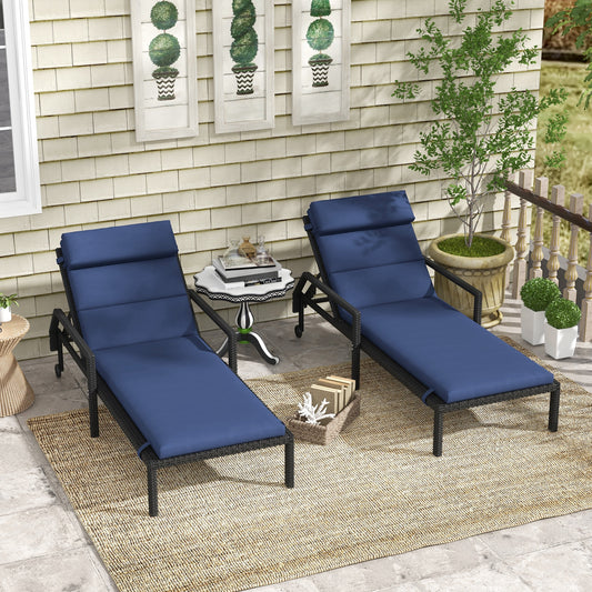 Patio Chaise Lounge Chair Cushions Replacement Sun Lounger Pads with Headrest and Ties, Set of 2, Dark Blue - Gallery Canada