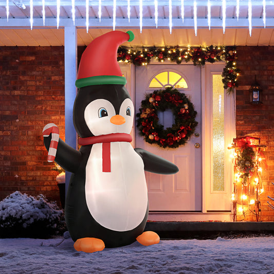 8.2' Inflatable Penguin Holding Candy Cane LED Lights Outdoor Decoration - Gallery Canada