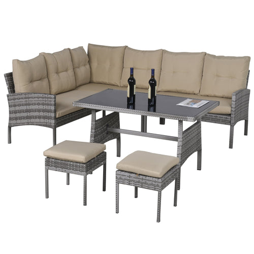6 PCS Outdoor Patio Dining Table Sets All Weather PE Rattan Sofa Chair Furniture set Indoor Outdoor Backyard Garden with Cushions Khaki