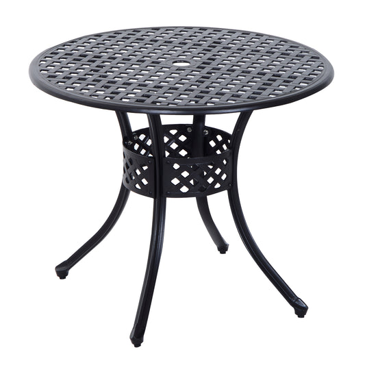 Cast Aluminum Patio Outdoor Bistro Round Dining Table with Umbrella Hole, 33-Inch Diameter Outdoor Garden Furniture, Black - Gallery Canada