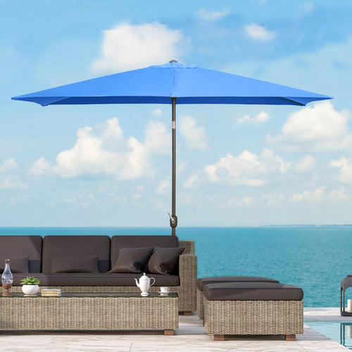 6.5x10ft Patio Umbrella, Rectangle Market Umbrella with Aluminum Frame and Crank Handle, Garden Parasol Outdoor Sunshade Canopy, Blue