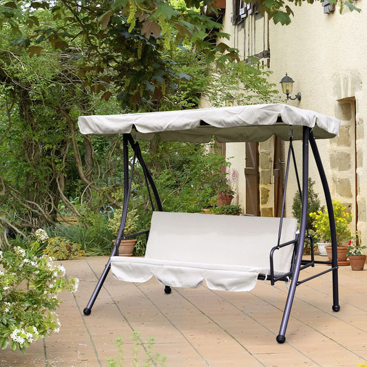 Patio Swing Chair, 3 Person Convertible Hammock, Outdoor Lounge Bed, Cushioned with Tilt Canopy, Beige - Gallery Canada