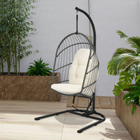Thumbnail for Hanging Wicker Egg Chair with Stand and Cushion