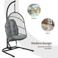 Thumbnail for Hanging Wicker Egg Chair with Stand and Cushion