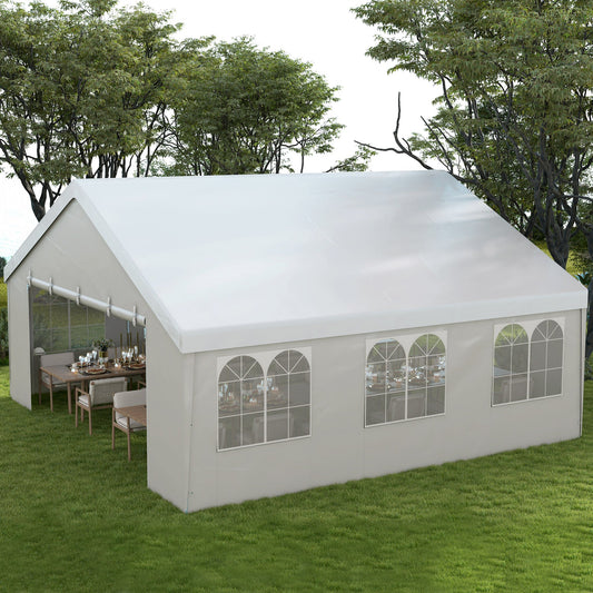 Heavy Duty Party Tent, 19.5' x 19' Large Sun Shade Canopy Tent for Parties, Events, BBQ Grill, White - Gallery Canada