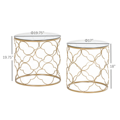 Set of 2 Nesting Table Coffee End Table Set Modern for Living room Furniture Decor Gold Tempered Glass - Gallery Canada