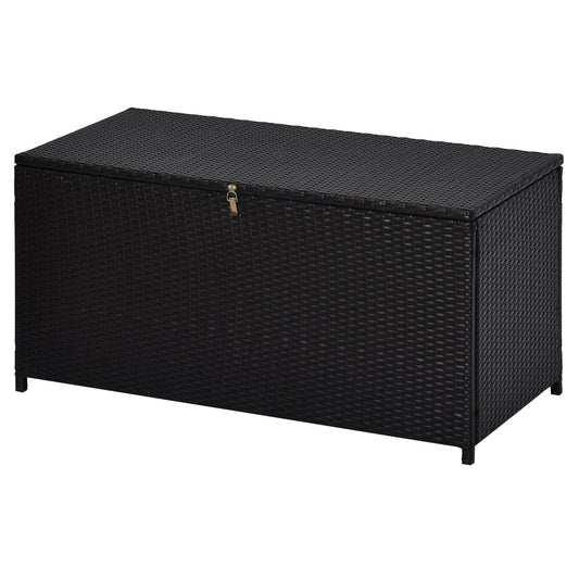 44.5x17x22inch Outdoor Deck Rattan Storage Box Wicker Home Furniture Indoor Storing Unit with Lid Coffee - Gallery Canada