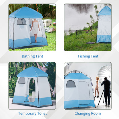 Pop Up Shower Tent, Portable Privacy Shelter for 2 Persons, Changing Room with 2 Windows, 3 Doors, Carrying Bag, Grey and Blue at Gallery Canada