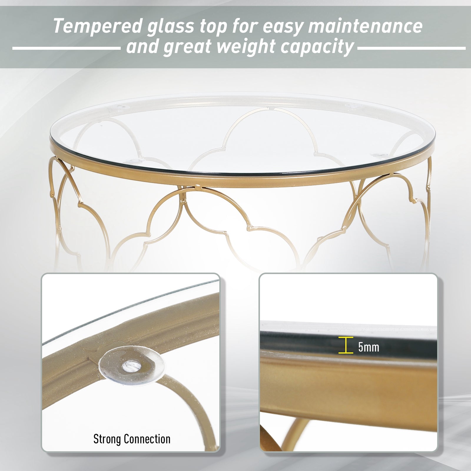 Set of 2 Nesting Table Coffee End Table Set Modern for Living room Furniture Decor Gold Tempered Glass - Gallery Canada