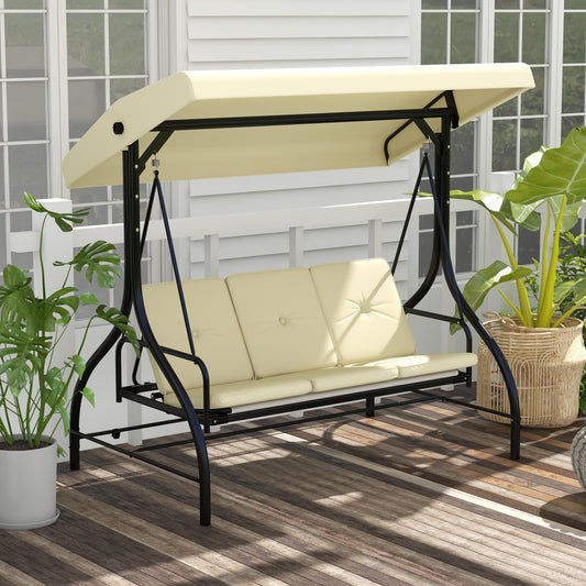 Convertible Patio Swing Bed with Canopy and Cushions, 3 Seater Porch Swing for Outdoor, Backyard, Garden, Beige - Gallery Canada