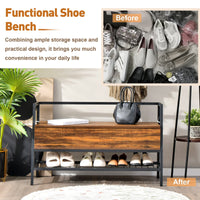 Thumbnail for Industrial Shoe Bench with Storage Space and Metal Handrail