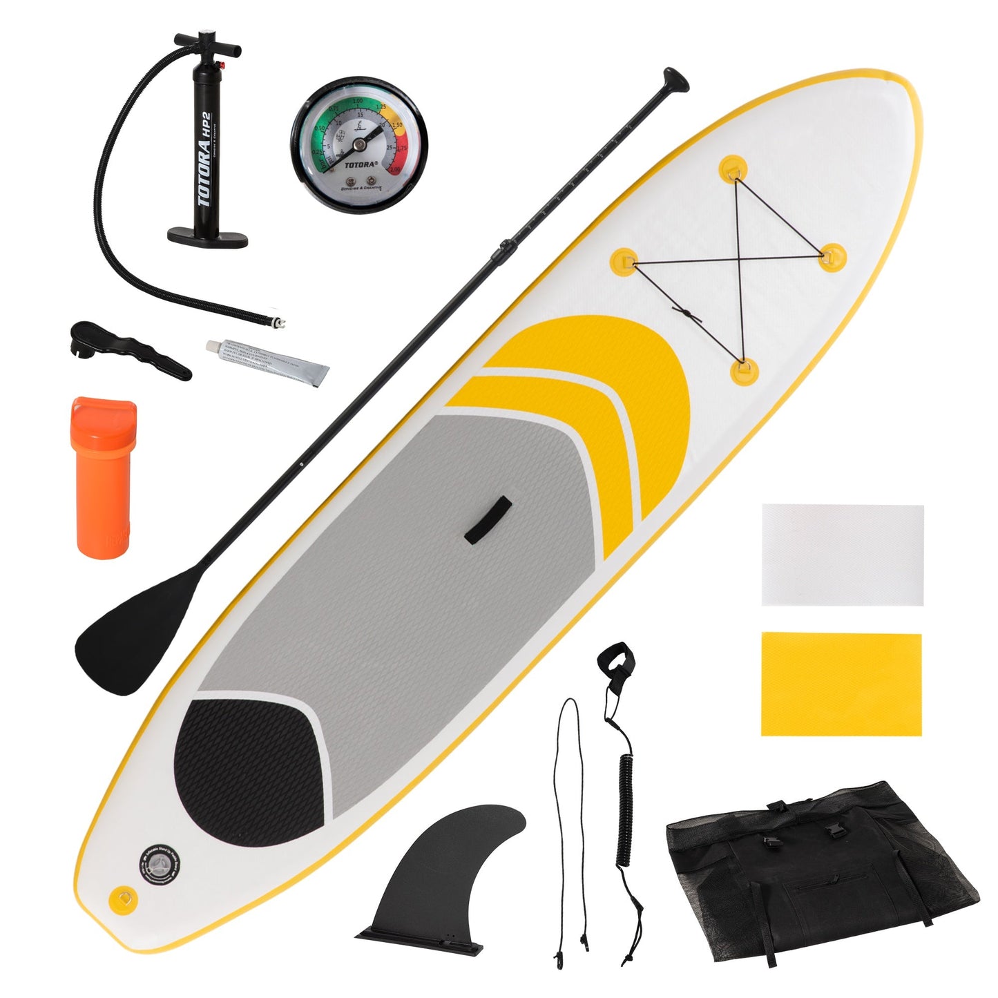 Inflatable Paddle Board, Stand Up Paddle Board Adjustable Aluminum Paddle Non-Slip Deck Spray-painted Board, with ISUP Accessories &; Carry Bag, 10'5'' x 30" x 6", Yellow at Gallery Canada