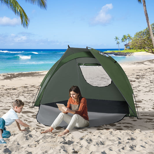 Pop Up Tent, Beach Tent, UV Protected Sun Shelter with Carry Bag and Ground Stakes for 2-3 Person, Green - Gallery Canada