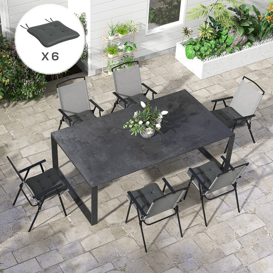 6-Piece Seat Cushion Replacement, Outdoor Patio Chair Cushions Set with Ties, Button Tufted, Charcoal Grey - Gallery Canada