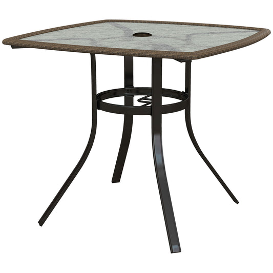 34" Square Outdoor Dining Table, Patio Table with Umbrella Hole, Water-Grain Glass Top Coffee Table for Balcony, Poolside, Dark Brown at Gallery Canada