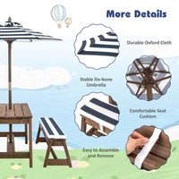 Thumbnail for Kids Picnic Table and Chairs with Cushions and Height Adjustable Umbrella