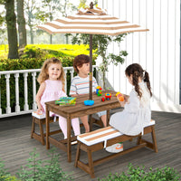 Thumbnail for Kids Picnic Table and Chairs with Cushions and Height Adjustable Umbrella
