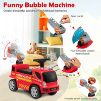 Thumbnail for Kids Push Ride On Fire Truck with Ladder Bubble Maker and Headlights