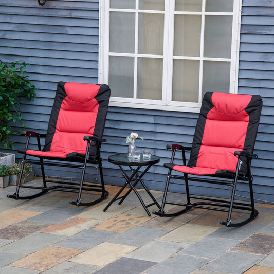 3pc Patio Foldable Rocking Chair Set, Outdoor Rocking Chairs and Table Bistro Set w/ Padded Seat, Headrest, Backrest for park, backyard, garden, Red - Gallery Canada