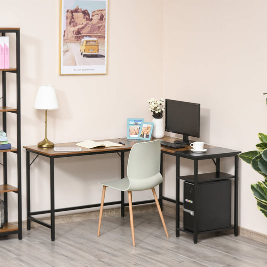 L-Shaped Computer Desk, Industrial Corner Desk with Adjustable Storage Shelf, CPU Tower Stand, Wood Grain Surface - Gallery Canada